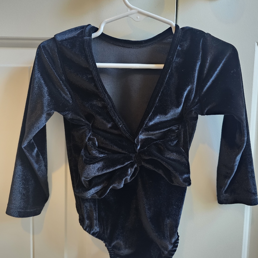12-18 month Bailey's Blossom Onsie with bow in back, velvet, and like new